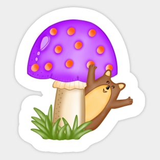 Happy groundhog with Mushroom hat Sticker